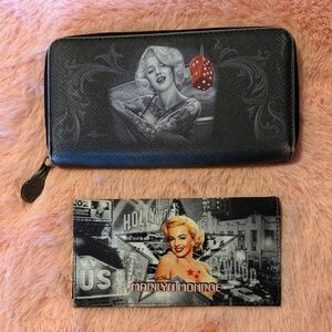 Fresh Cuties,  Marilyn Monroe Black Zip Wallet along with a check book wallet.